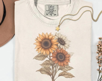 Girasol PNG, diseño vintage de flores silvestres, gráfico floral bohemio, arte botánico retro de verano, lindo regalo para amantes de las flores PNG, estética cottagecore