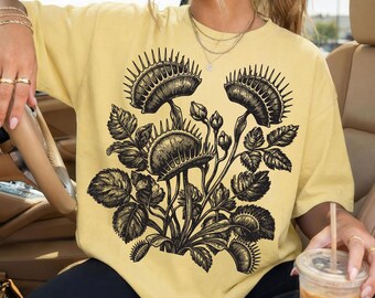 Venus atrapamoscas PNG, arte botánico cottagecore de plantas, ilustración gótica de la naturaleza, diseño retro de plantas carnívoras, gráfico de regalo para jardineros
