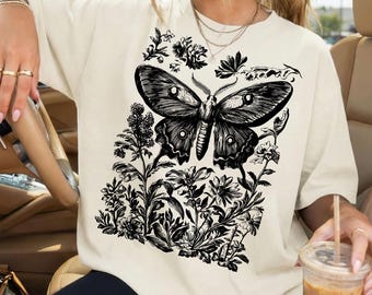 Polilla Luna Vintage PNG, Arte de Polilla Floral Cottagecore, Diseño de Insecto Botánico Gótico, Ilustración Retro de la Naturaleza