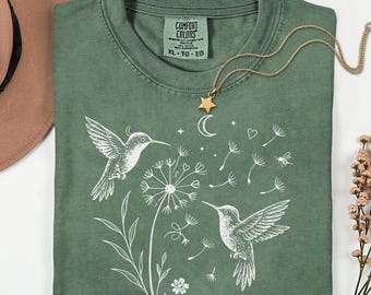 Colibrí de diente de león PNG, descarga digital de naturaleza de flores silvestres, arte de jardín botánico, PNG de sublimación cottagecore