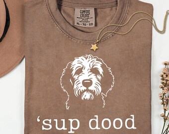 PNG divertido de perro Doodle, diseño retro para amantes de las mascotas, arte de Goldendoodle, Labradoodle y Bernedoodle, gráfico de persona con perro adorable, regalo vintage para papá de cachorro