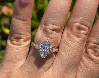 2.75 CT Marquise Lab Zuchtdiamant-Verlobungsring | Vintage Style Ring Band Side Pear Cut Diamant Schmuck