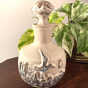 pacfic northwest studio pottery bird relief stoneware decanter • portland, oregon • b. welsh signed