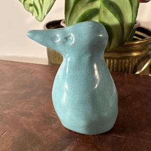Vintage MCM Scandinavian Ceramic Bird Figurine • Minimalist Blue Jay Shelf Decor