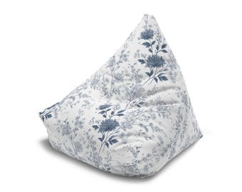 White Gray Floral Bean Bag Cover | Floral Pattern Bean Bag