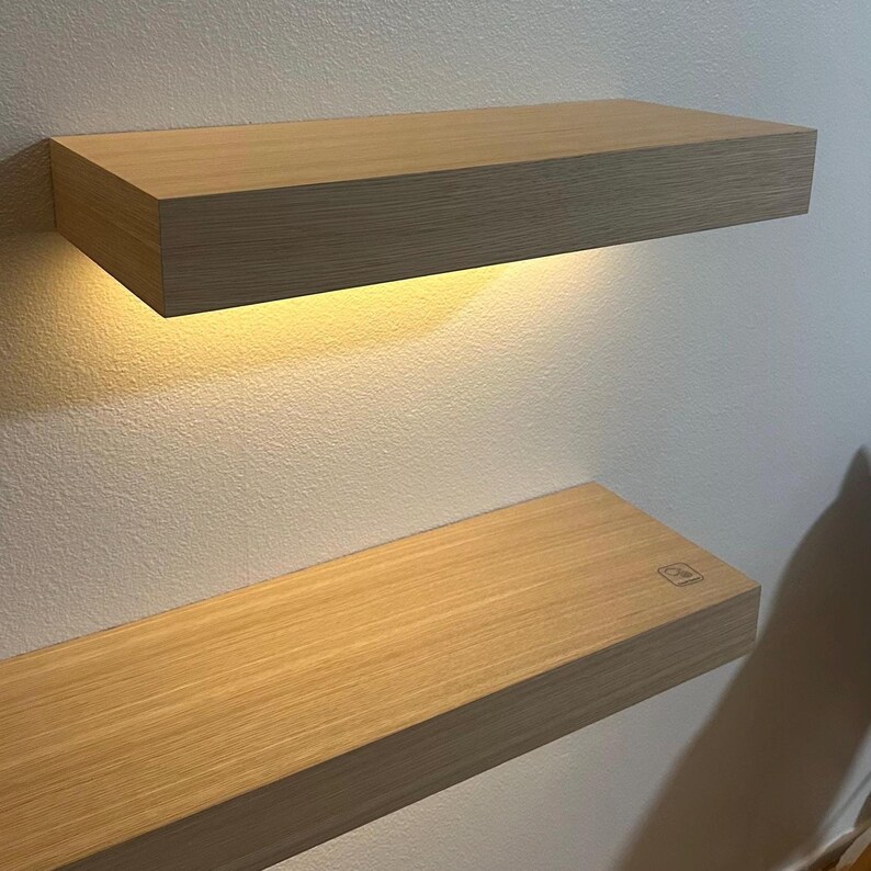 White Oak Floating Shelf – Handmade LED Shelf With Sensor Light – Wall ...