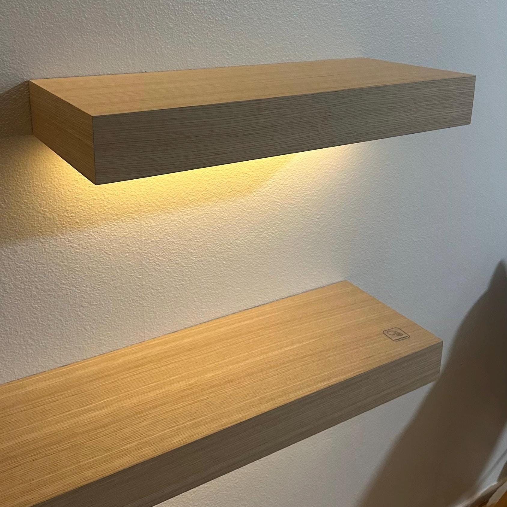 White Oak Floating Shelf – Handmade LED Shelf With Sensor Light – Wall ...