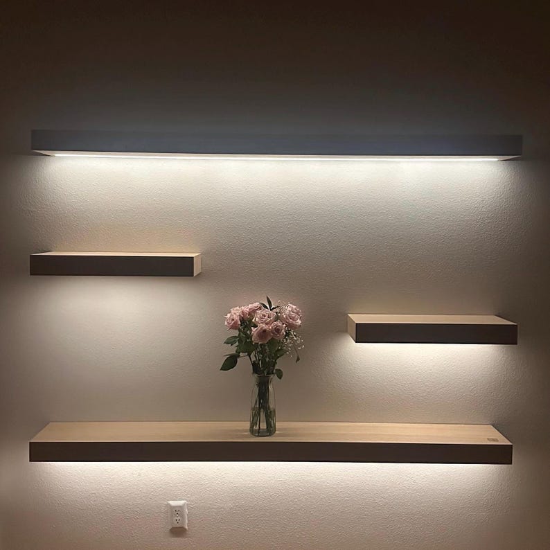 White Oak Floating Shelf – Handmade LED Shelf With Sensor Light – Wall ...