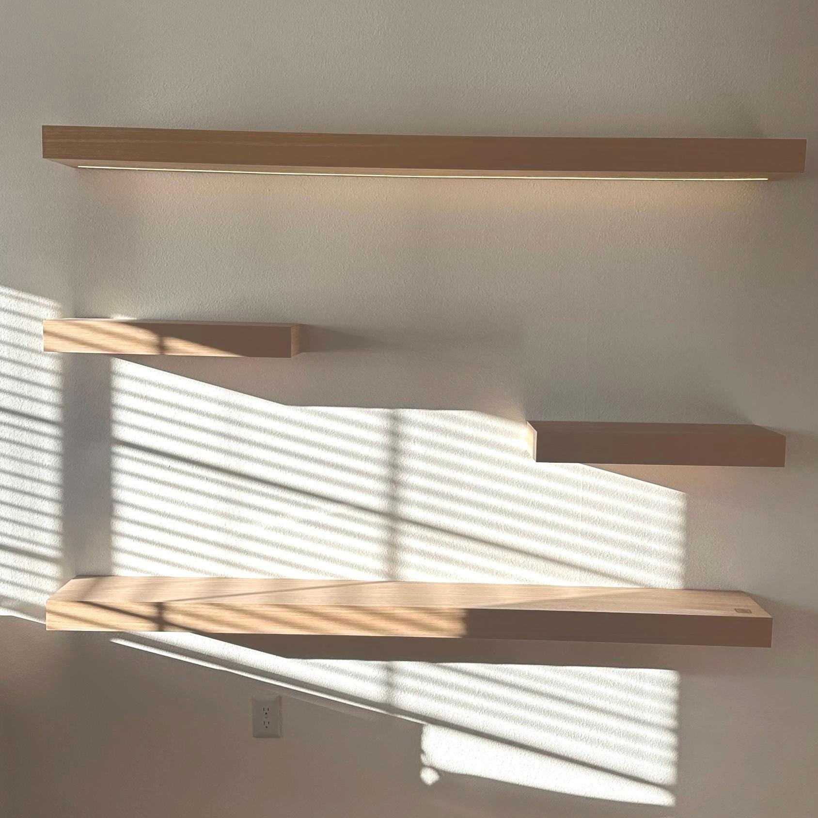 White Oak Floating Shelf – Handmade LED Shelf With Sensor Light – Wall ...