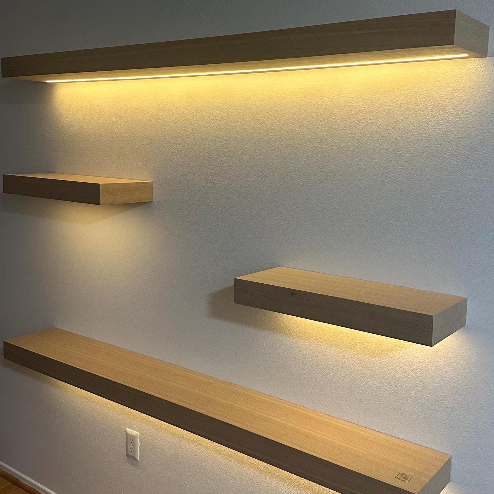 White Oak Floating Shelf – Handmade LED Shelf With Sensor Light – Wall ...