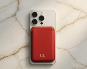 Personalized MagSafe Card Wallet - Vegan Leather iPhone Wallet Custom Initials Gift