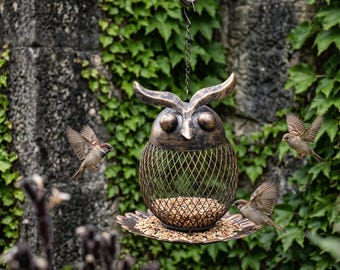 Eulenvogelhäuschen | Metall Mesh Samenspender | Vogel-Liebhaber Geschenk | Garten Terrasse Garten Dekor