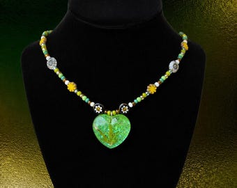 Collar con dije de corazón hecho a mano / Joyería de cuentas estilo Fairycore Y2K, accesorios para festivales y fiestas rave