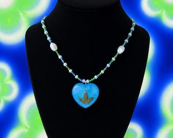 Collar con dije de corazón hecho a mano / Perlas auténticas, joyería con cuentas estilo Fairycore Y2K