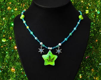 Collar con dije de estrella hecho a mano / Joyería de cuentas estilo Fairycore Y2K, accesorios para festivales y raves