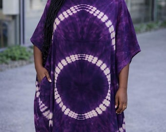 Ladies Tie Dye Kaftan Dress, One Size Boho Beach Cover Up, Plus Size Loose Maxi Caftan, Summer Loungewear, Handmade Resort Wear