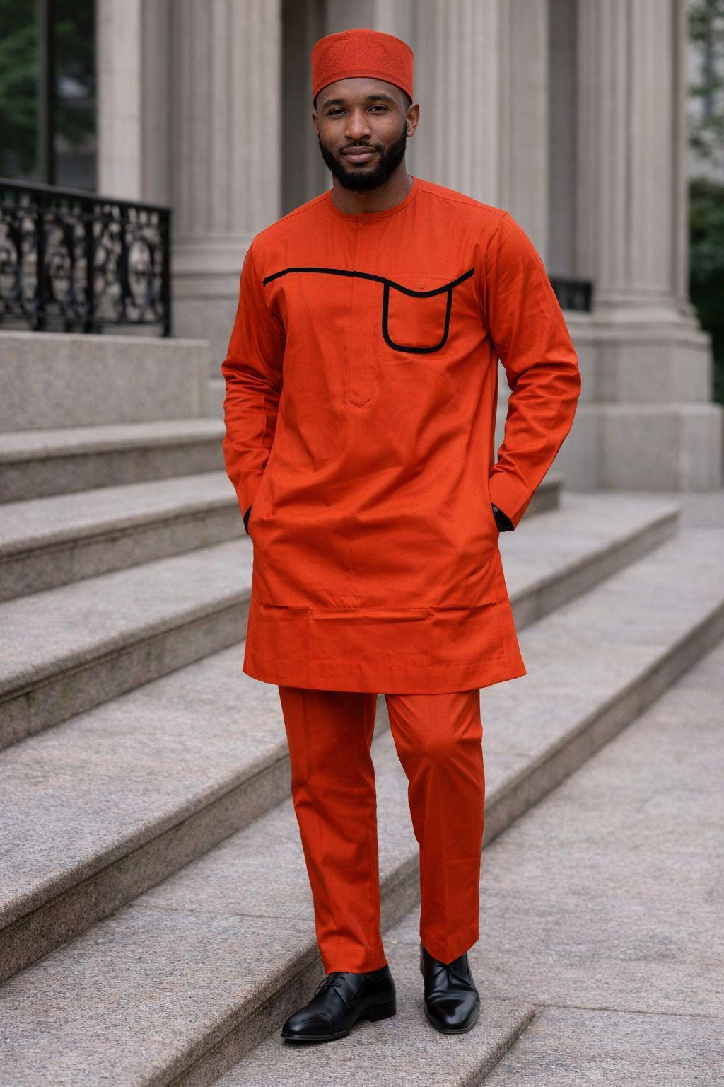 green emerald velvet dress HD African Traditional Attire Yoruba Agbada Outfit Embroidery Brown Boubou  Caftan Nigerian Man Clothes L at Amazon Men's Clothing store