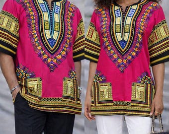 African Couple Shirt Unisex | Traditional Cotton Dashiki with Pockets | Mens & Womens Ethnic Wear | Festival Dashiki Top M-3XL
