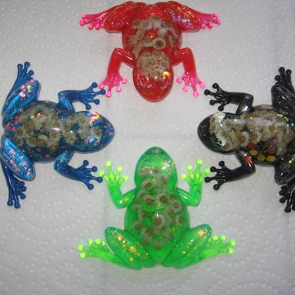 Big Flowery Glittery Resin Frogs Handmade