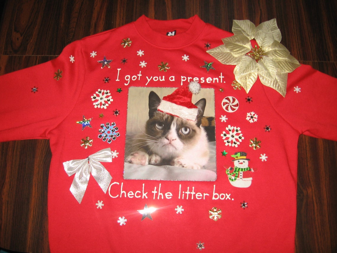 Grumpy Cat Ugly Christmas Sweater Sweatshirt New Handpainted Etsy