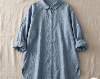 Moeiteloos oversized linnen shirt | Relaxte blouse met knoopsluiting | Zachte katoenen tuniek | Minimale dagelijkse slijtage | Milieuvriendelijke button-down blouse