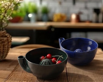 Berry Washer Bowl, Self-Spinning Fruit Washer, Vortex Spin Kitchen Colander Stoneware Berry Cleaner, Ceramic-Style