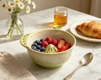 Handmade Ceramic Berry Washing Bowl with Drain Spout, Fruit Cleaner Vortex Berry Bowl, Produce Washer for Berries & Small Fruit