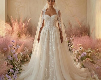 Custom Made Lace Ballgown Wedding Dress With Straps