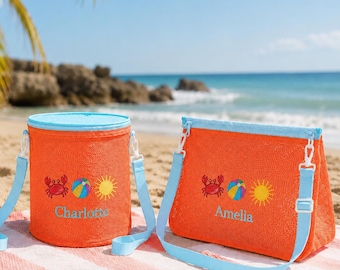 Embroidered Seashell Collecting Pouch, Custom Toddler Beach Accessory, Personalized Name Swim Tote, Kids Seaside Adventure Bag, Summer Toy