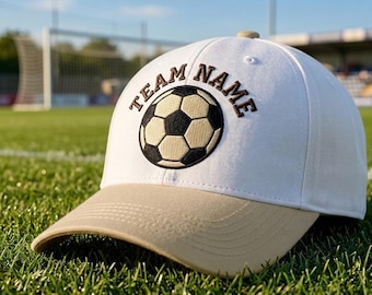 Gepersonaliseerde geborduurde voetbalhoed, baseballpet aangepaste teamnaam, vintage tweekleurige zachte canvas pet, voetbalcoach cadeau, uitrusting sportfan