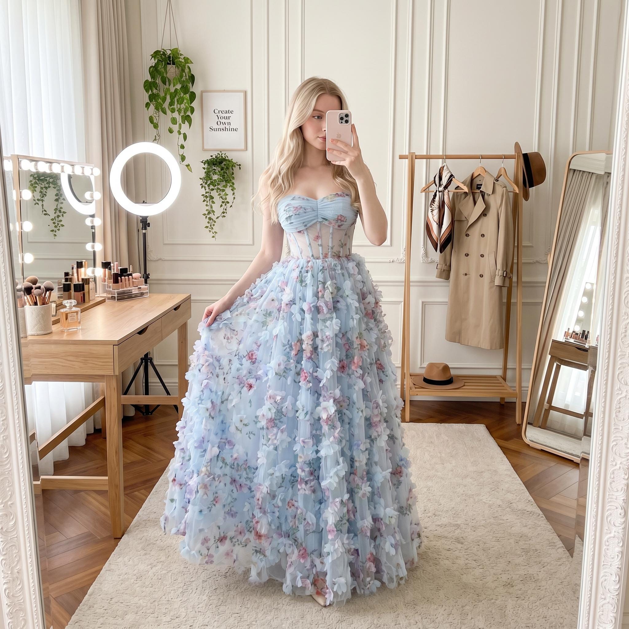 spirit of spring light blue floral embroidered maxi dress Sophia Blossom - Elegant Floral Tie-Strap Maxi Dress