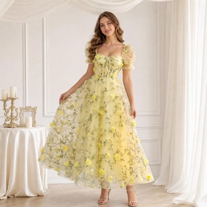 Tea Length Embroidered Floral Dress - Etsy