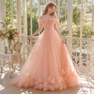 etsy pink prom dress Off Shoulder Pink Prom Dress