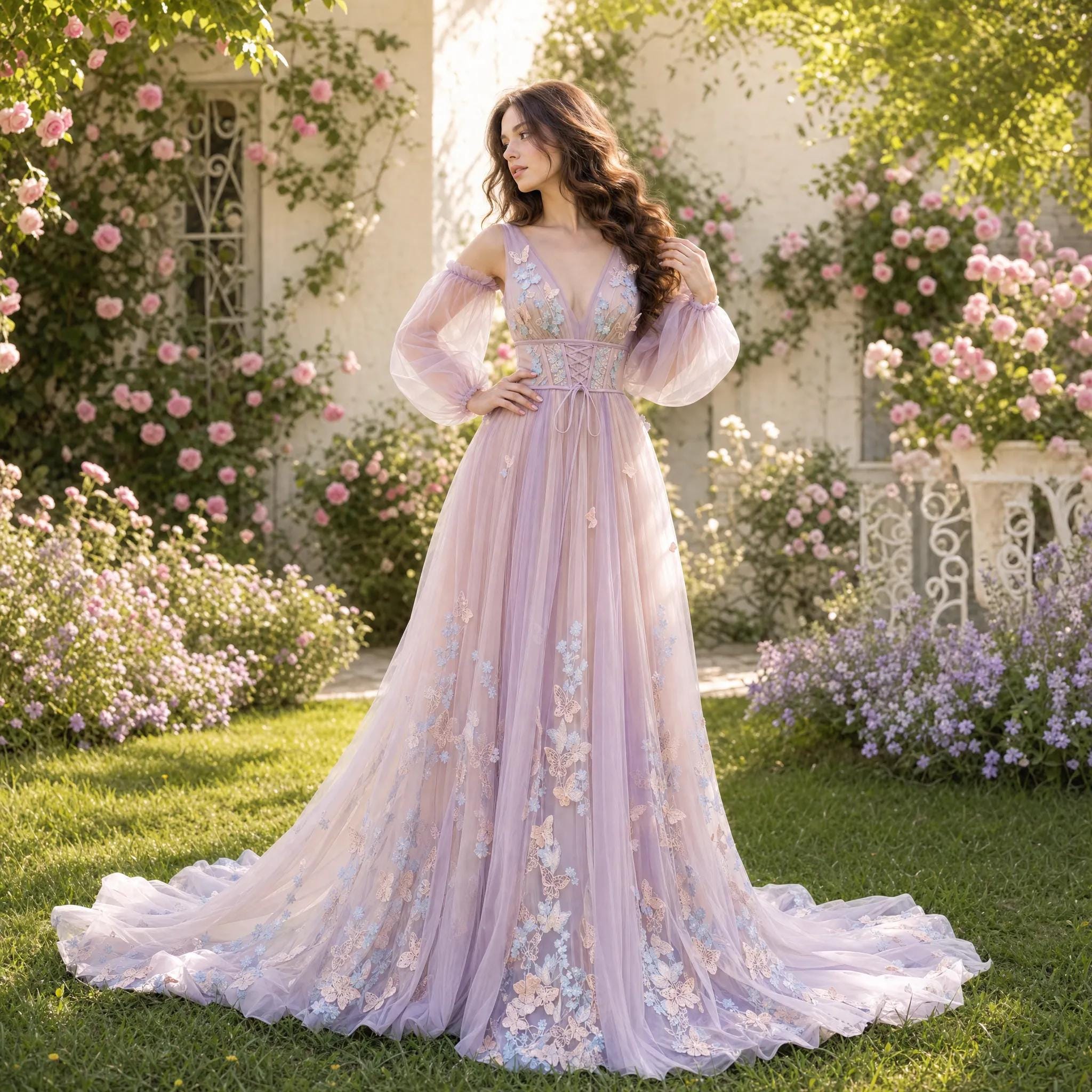 purple whimsical dress Enchanted Lavender Fairy Tutu Dress: Purple Rose Embellished Gown