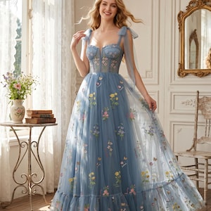 dusty blue corset dress Sasha Strapless Corset Gown
