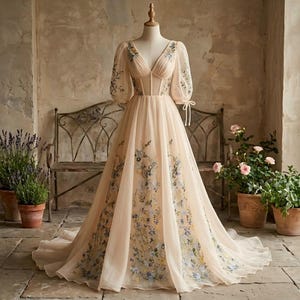 sachin and babi light blue dress A champagne gown with intricate hand embroidery, a beautifully flared  skirt, and a sheer embellished cape that adds modern elegance. Timeless,  refined, and effortlessly glamorous. ✨ main image 1