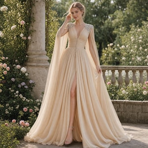 etsy champagne dress Romantic Champagne Gown With Flowers