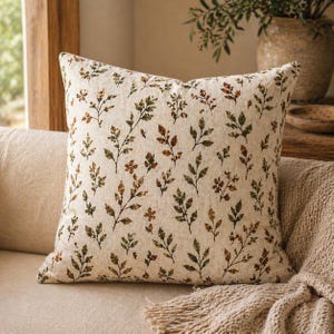 Olive Green Terracotta Leaf Pillow Cover Faux Suede Square Pillowcase | Boho Farmhouse