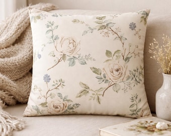 Vintage Floral Botanischer Kissenbezug Eleganter Blumenkissenbezug - Weicher neutraler Kissenbezug, Shabby Chic Wohnkultur-Akzent