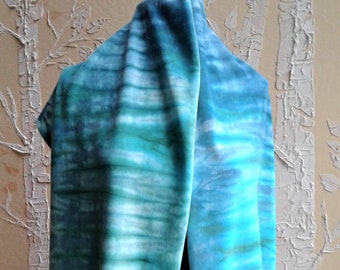 Hand Dyed Cotton Rayon Velvet Scarf in Turquoise, Teal, Sea Grass, Green, Seafoam