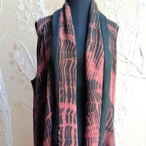 Shibori Dyed Sandwashed Rayon Long Asymmetrical Tunic Jacket in Black and Terra Cotta