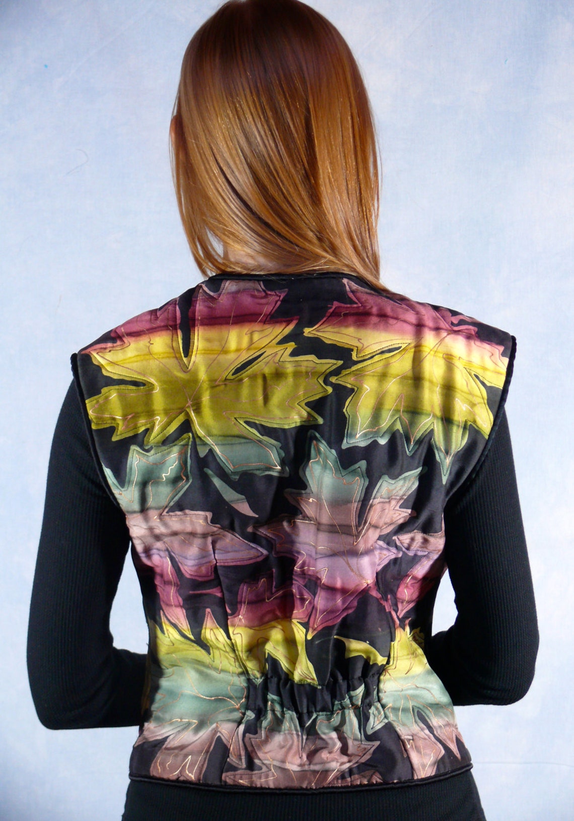 Quilted Silk Dupion Leaf Vest Lined With Handpainted China - Etsy