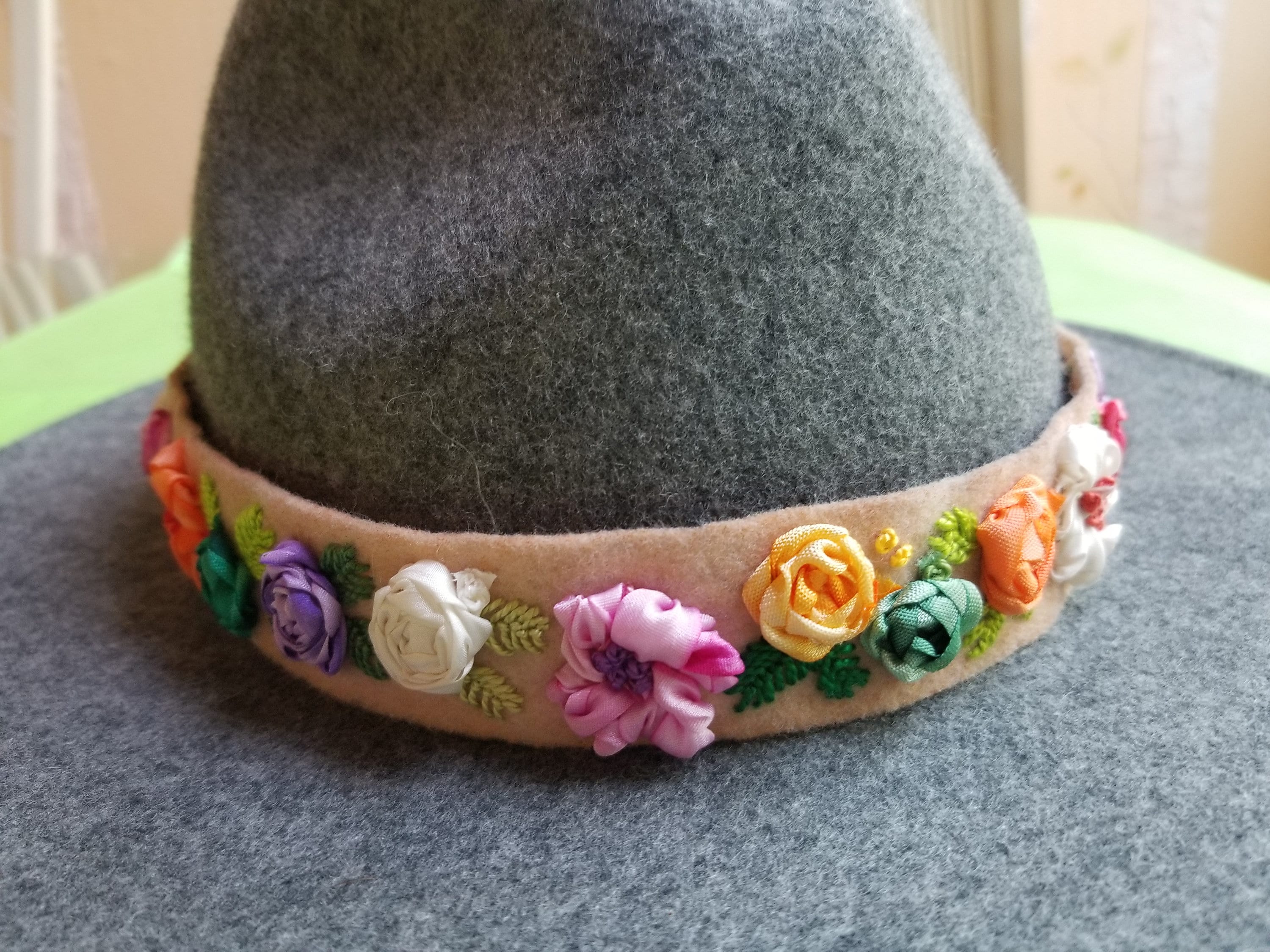Hand Crafted head scarf hat band antique silk lace embroidered Multi floral Stretch Lace Hat Band-Floral – Wildflowers and Barley main image 2