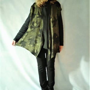 Sandwashed Sueded Rayon Leaf Tunic, Vest, Jacket in Olive, Moss Green, Black