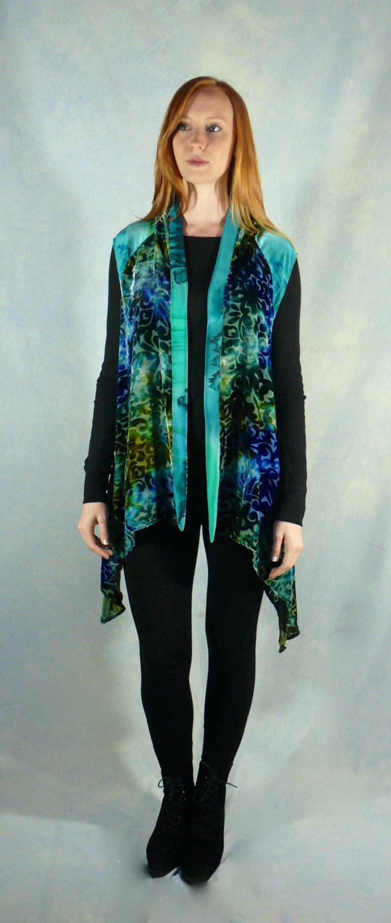 Womens Tunic/vest of Devore Velvet Hand Dyed Silk Trimmed Etsy