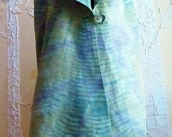 Shibori Dyed Long Duster, Jacket, Vest, Tunic of Hemp Silk in Teal, Olive, Mauve, Purple