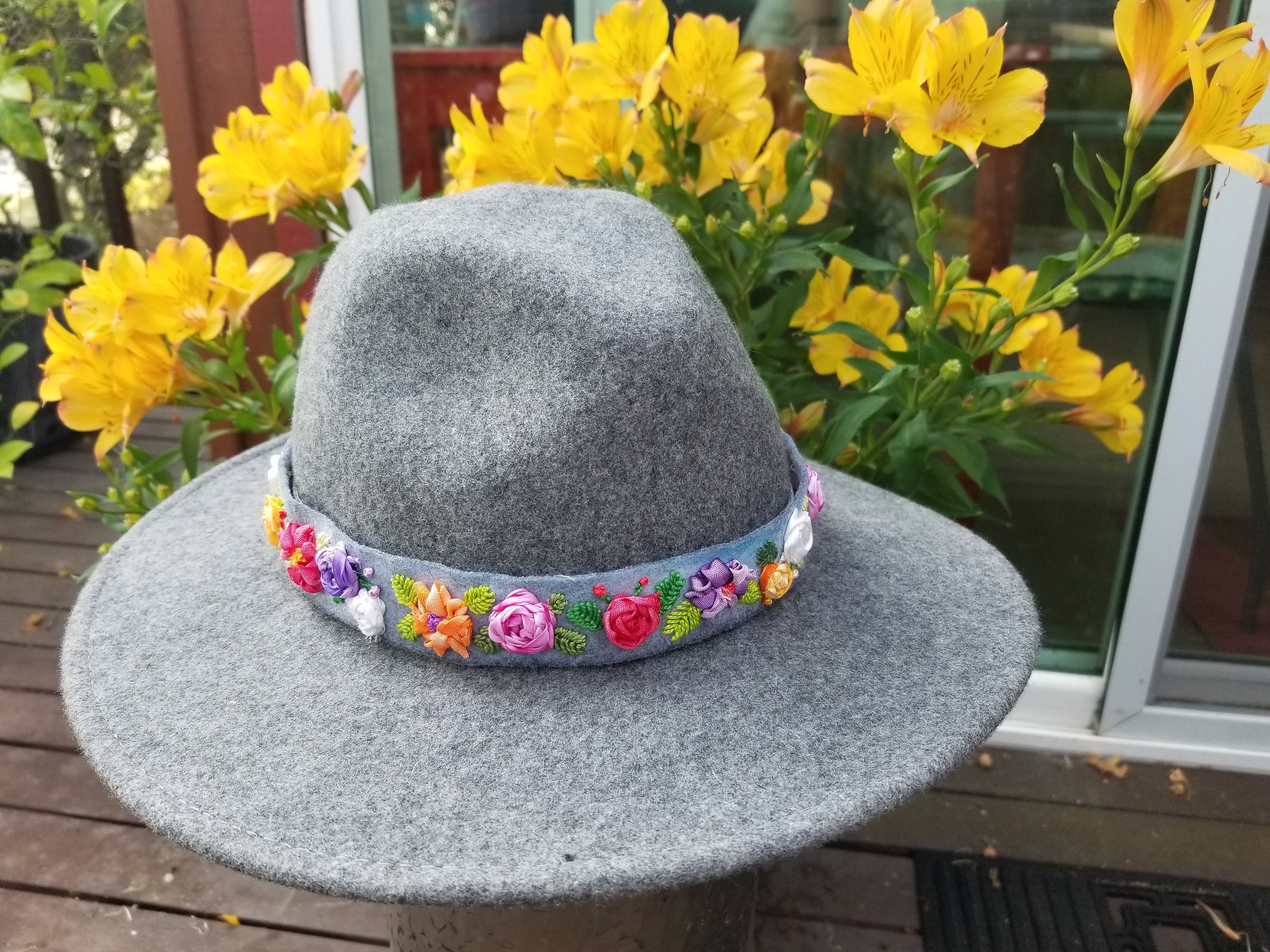 Embroidered Flower Hat Band With Hand Dyed Silk Ribbon - Etsy display picture 2