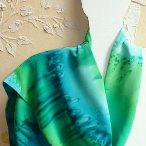 Circular Infinity Silk Scarf in Emerald Green, Teal and Turquoise