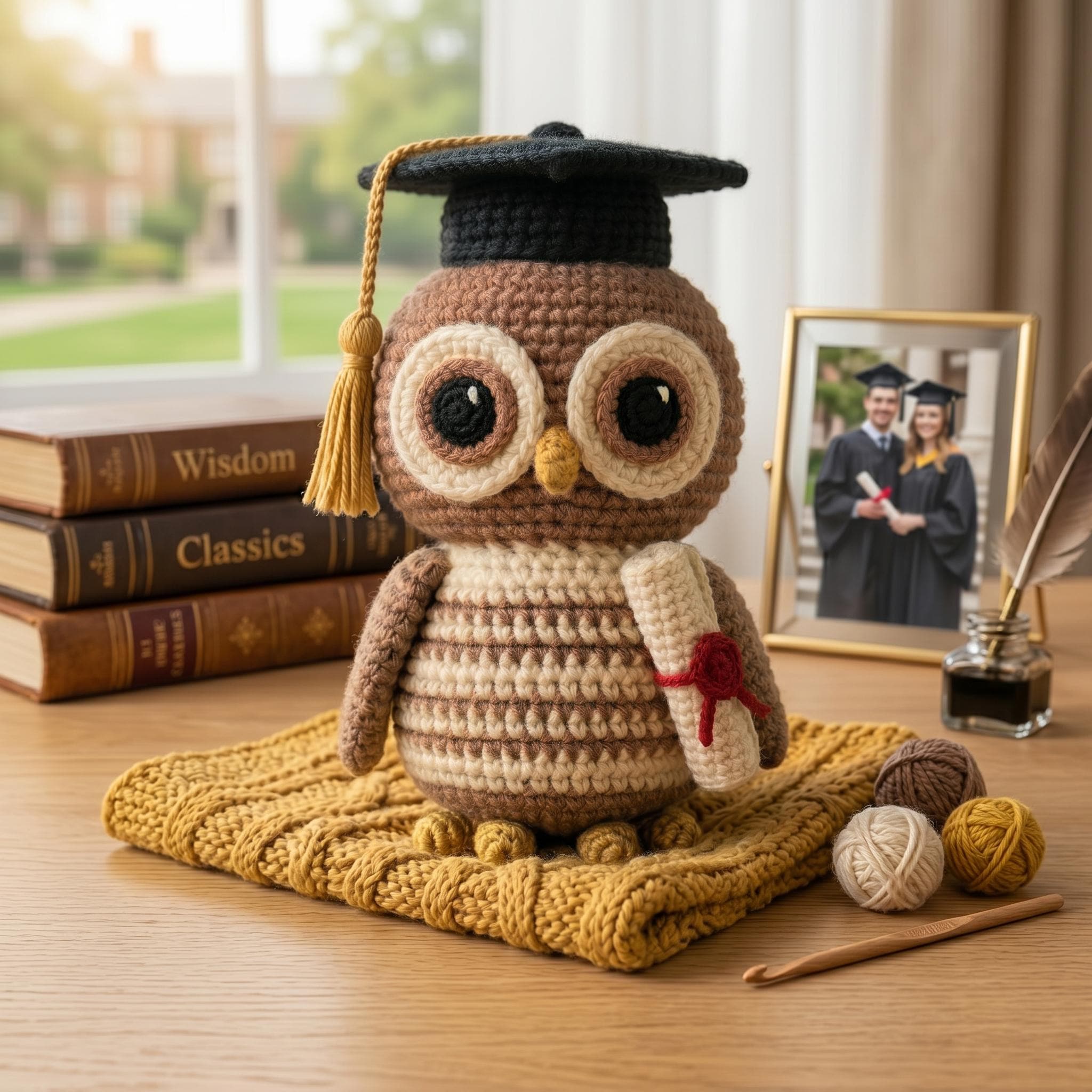 Crochet Graduation Owl, Handmade Amigurumi Owl Doll, Cute Owl Plush With Diploma, Graduation Gift Ke