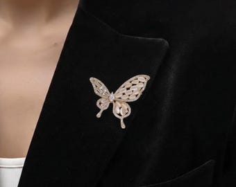 Moonstone Butterfly Brooch, Gold-Tone Crystal Fairycore Pin, Vintage Style Accessory